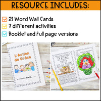 L'Action de Grâce | French Thanksgiving Activity Booklet with Vocabulary Cards