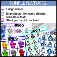 L'hiver - French Winter Beginning Skills Bingo Games BUNDLE