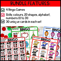 Noël | French Christmas Beginning Skills Bingo Games BUNDLE