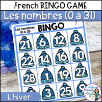 Les nombres de l'hiver - French Winter Numbers to 31 Bingo Game