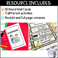 French Kwanzaa Activity Booklet with Vocabulary or Word Wall Cards