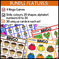 L'automne - French Fall Beginning Skills Bingo Games BUNDLE