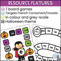 L'Halloween | French Halloween Phonics Board Games | French Vowel Sounds