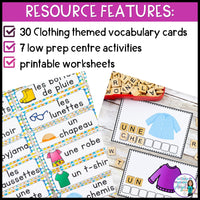 Les vêtements - French Clothing Themed Literacy Centres and Vocabulary Cards