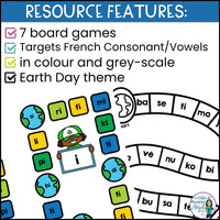 Le Jour de la Terre | French Phonics Board Games | French Vowel Sounds