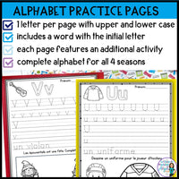 Les lettres d'alphabet - French Four Season Printing Practice Activities BUNDLE