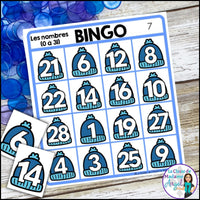 Les nombres de l'hiver - French Winter Numbers to 31 Bingo Game