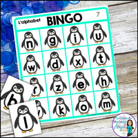 L'alphabet de l'hiver - French Winter Alphabet Lowercase Letters Bingo Game