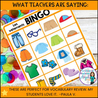 Les vêtements - French Clothing Vocabulary Bingo Game