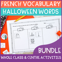 French Halloween Vocabulary Activities, Centres, French Games, Word Cards BUNDLE