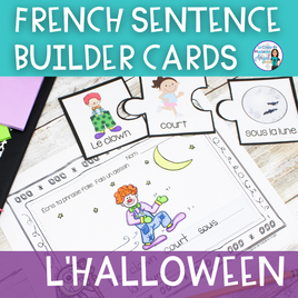 French Halloween Writing Activity Center w/ Silly Sentence Builder Cards