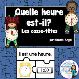 Quelle heure est-il?  French Telling Time Puzzles to the Hour and Half Hour