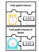 Quelle heure est-il?  French Telling Time Puzzles to the Hour and Half Hour