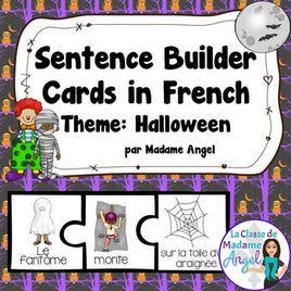 French Halloween Themed Silly Sentence Builder Cards