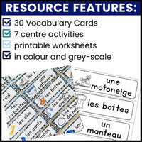 L'hiver - French Winter Literacy Centres and Vocabulary Cards