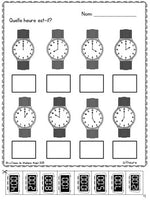 L'heure:  French Telling Time Printables to the Hour and Half Hour