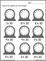 L'heure:  French Telling Time Printables to the Hour and Half Hour