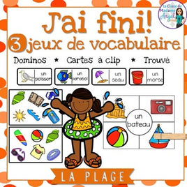 La plage:  3 Beach Themed Vocabulary Games in French