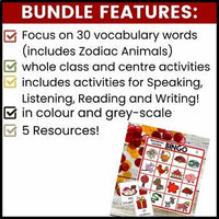 Nouvel An Lunaire | French Lunar New Year Vocabulary Activities BUNDLE