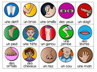 Parties du corps:  Parts of the Body Themed Bingo Game in French