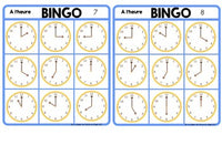 L'heure:  Telling Time to the Hour Bingo Game in French