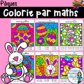 Pâques:  Easter Themed Color by Code Math Activities in French