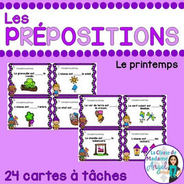 Les cartes à tâches:  French Preposition Task Cards - le printemps