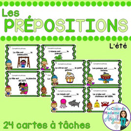 Les cartes à tâches:  French Preposition Task Cards - l'été