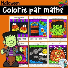 French Halloween Themed Color by Code Math Activities