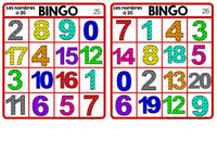 Les nombres à 20:  Numbers to 20 Bingo Game in French