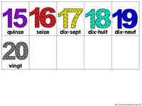 Les nombres à 20:  Numbers to 20 Bingo Game in French