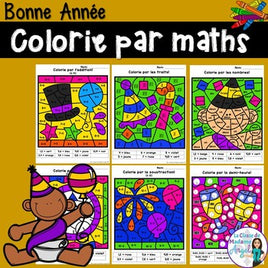 Bonne année:  New Year's Themed Color by Code Math Activities in French