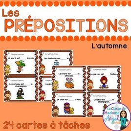 Les cartes à tâches:  French Preposition Task Cards - l'automne