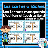 Cartes à tâches: Les termes manquants (additions et soustractions à 20)