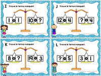 Cartes à tâches: Les termes manquants (additions et soustractions à 20)