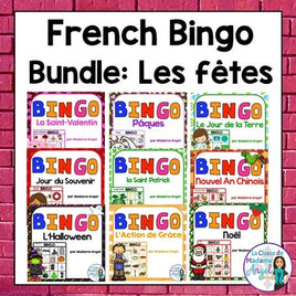 French Holiday Bingo Bundle | Les fêtes | French Holiday Vocabulary