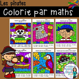 Les pirates: French Pirate Themed Color by Code Math Activities