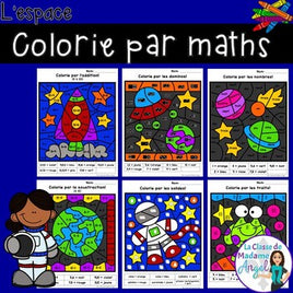 L'espace:  French Space Themed Color by Code Math Activities