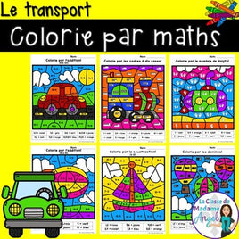 Le transport:  French Transportation Themed Color by Code Math Activities