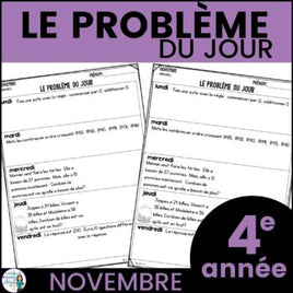 Le problème du jour pour 4e année:  French Math Problem of the Day (novembre)