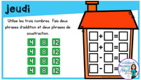 French Digital Math Problem of the Day for Google Classroom™ Grade 1 (January)