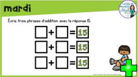 French Digital Math Problem of the Day for Google Classroom™ Grade 1 (March)