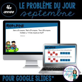 French Digital Math Problem of the Day for Google Classroom™ Grade 4 (September)