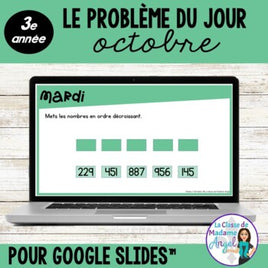 French Digital Math Problem of the Day for Google Classroom™ Grade 3 (October)