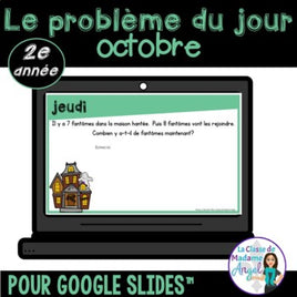 French Digital Math Problem of the Day for Google Classroom™ Grade 2 (October)