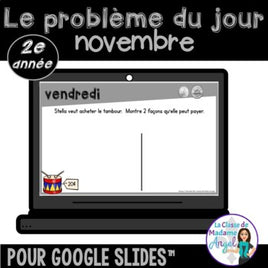 French Digital Math Problem of the Day for Google Classroom™ Grade 2 (November)