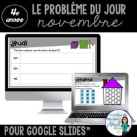 French Digital Math Problem of the Day for Google Classroom™ Grade 4 (November)