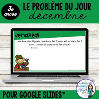 French Digital Math Problem of the Day for Google Classroom™ Grade 3 (December)