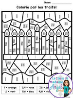 Hanoukka:  French Hanukkah Color by Code Math Activities