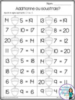 Addition et soustraction à 20: French Addition and Subtraction to 20 (l'automne)